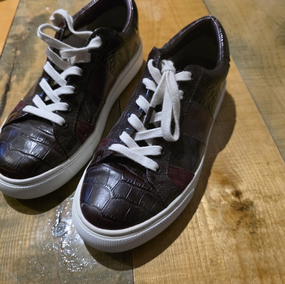 Tory Burch Croc-Embossed Sneakers with White Laces